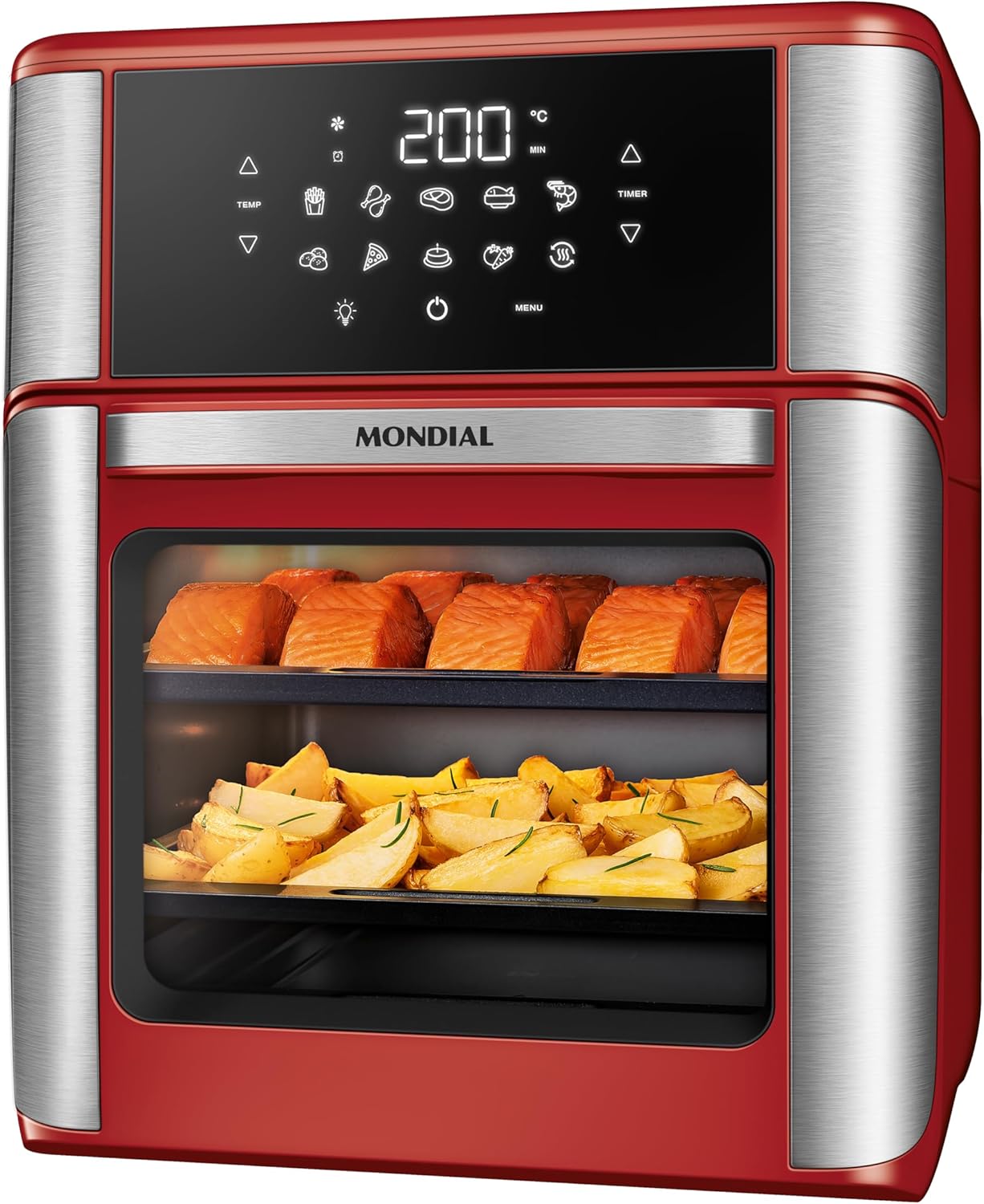 MONDIAL Fritadeira Air Fryer Forno Oven 12L, Vermelho/Inox, 2000W, 110V - AFON-12L-RI