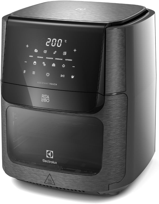 Electrolux Air Fryer Forno 5 x 1 12L 1700W Digital Espeto Giratório 2 Bandejas Antiaderentes 10 funções 7 Receitas aviso sonoro Fritadeira Elétrica sem Óleo Forno Bancada EAF90