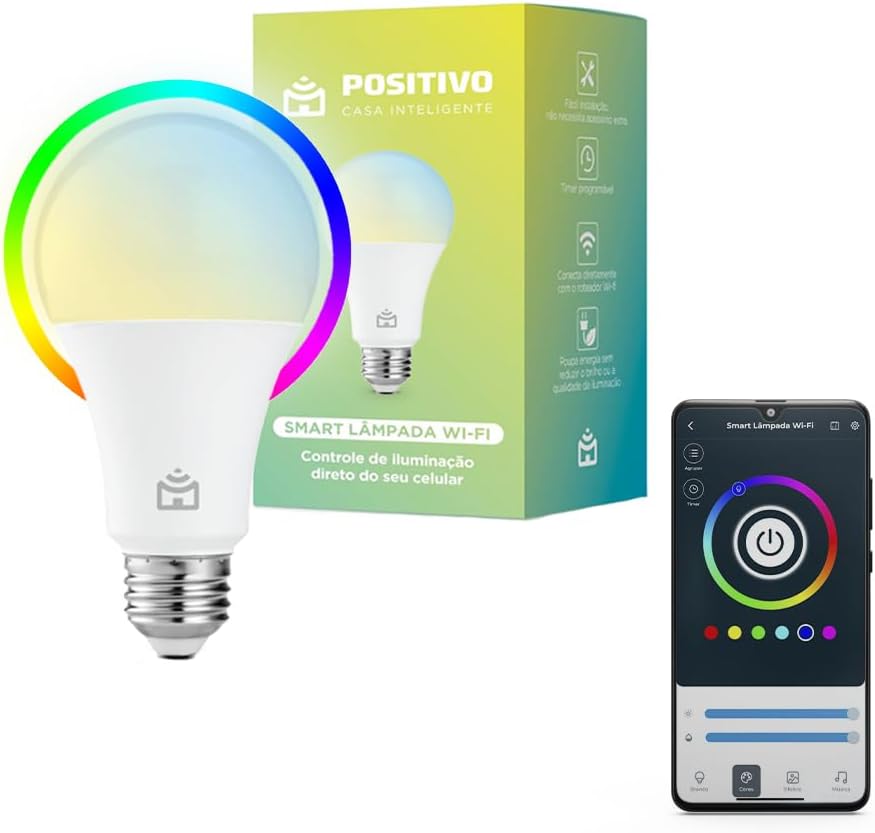 Smart Lâmpada Wi-Fi Positivo Casa Inteligente, Iluminação Branca (Quente e Fria) e RGB