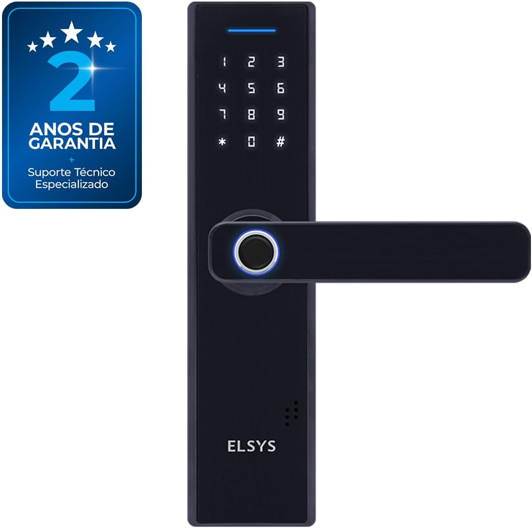 Fechadura Digital de Embutir com Biometria Elsys, Preta | ESF-DE2000B, Abertura via Biometria e Senha Numérica